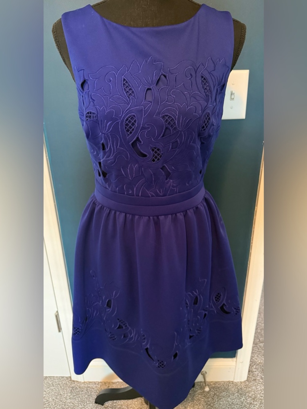 Betsey Johnson Royal Blue Embroidered Cutout Midi Dress